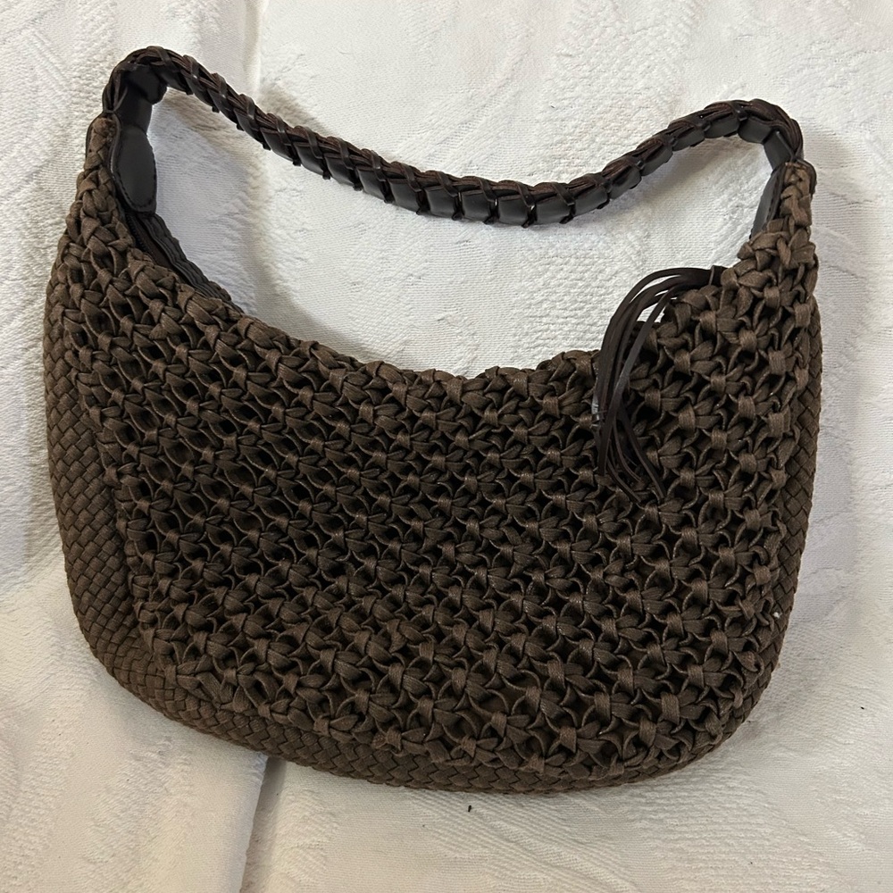 Talbots Dark Brown Weave Pattern Hobo Bag